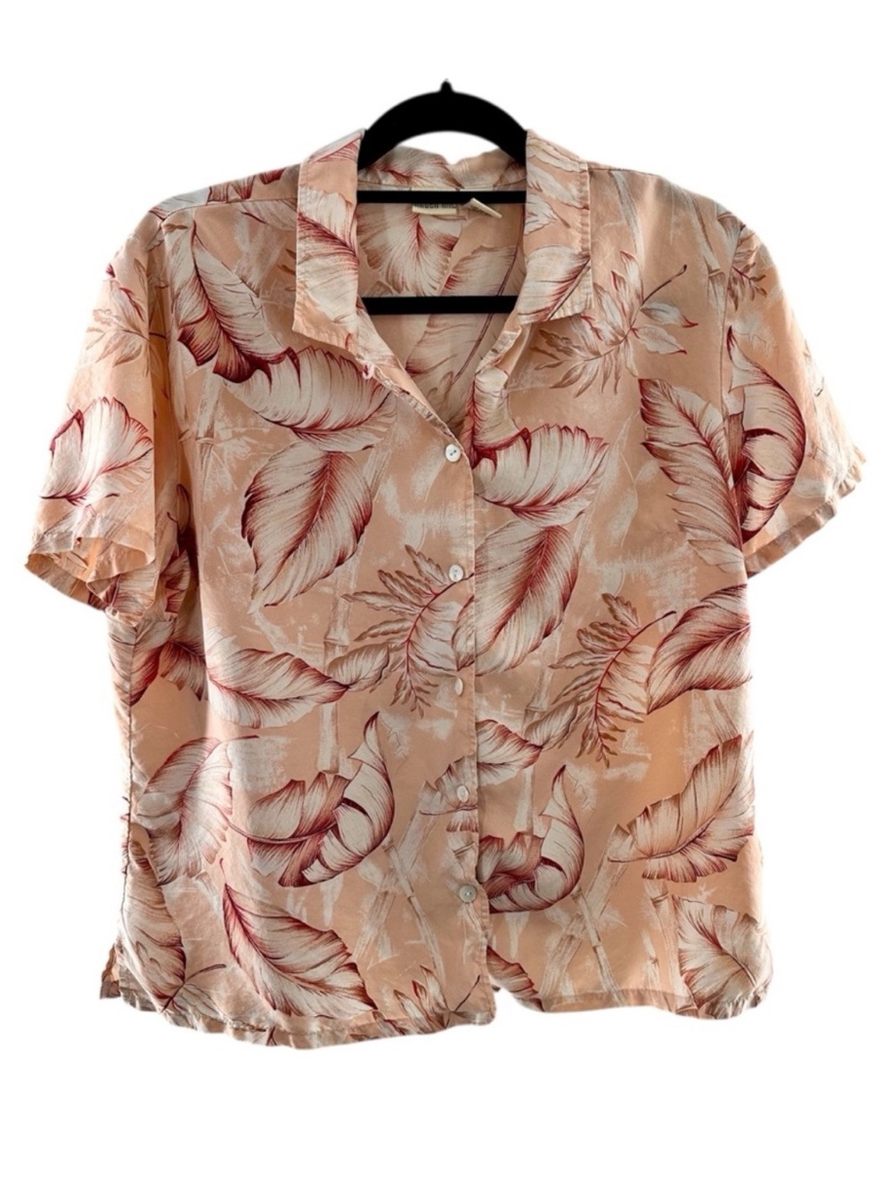Vintage Linden Hill Silk Hawaiian Tropical Short Sleeve Blouse Women's Size L